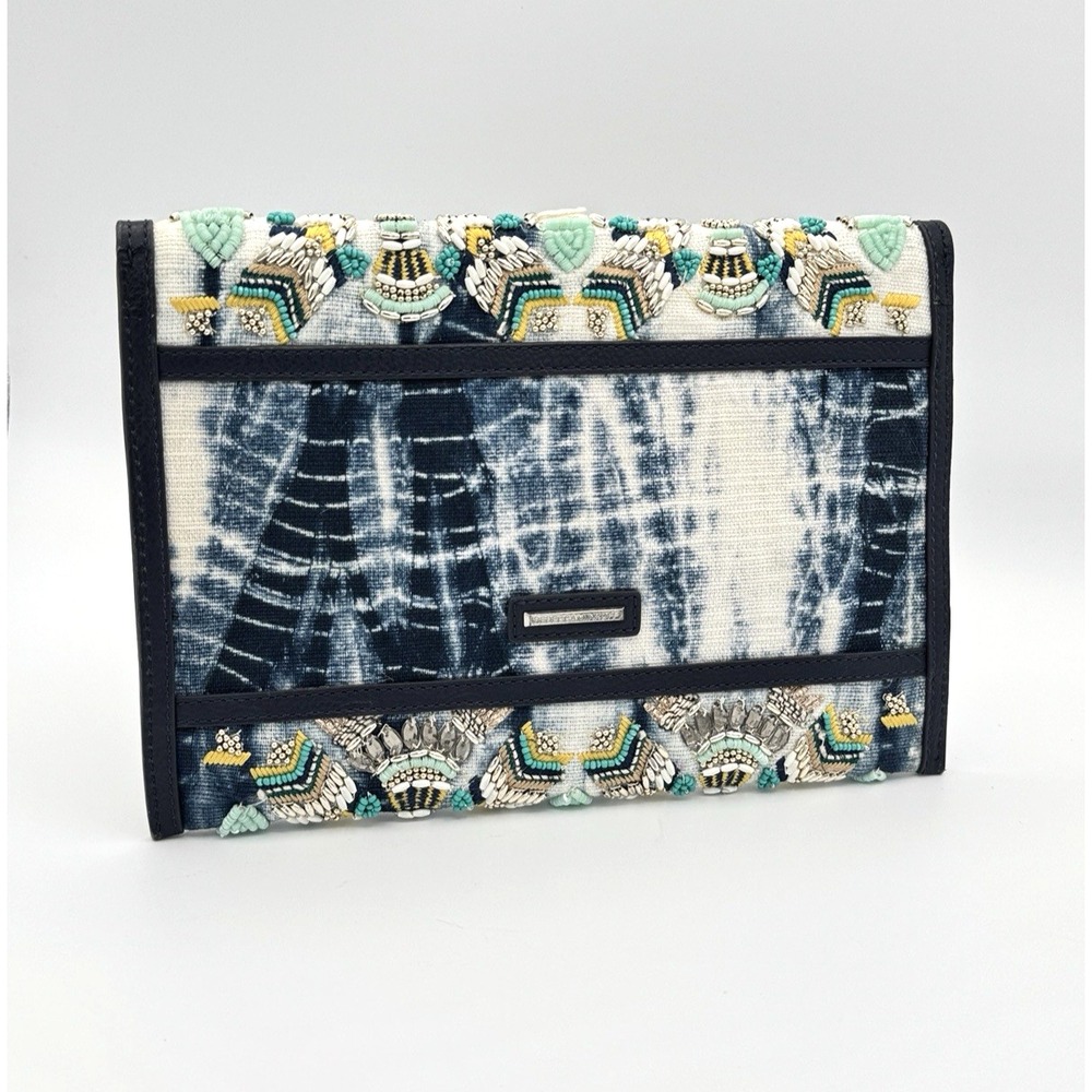 Rebecca Minkoff Beaded Tie Dye Envelope Clutch‎ Statement Boho Luxe Bag Indigo - Picture 2 of 10